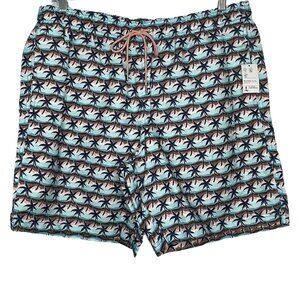 Lands End 8" Swim Trunks Size XL Pockets Mesh Liner Elastic Waist UPF 50 Blue